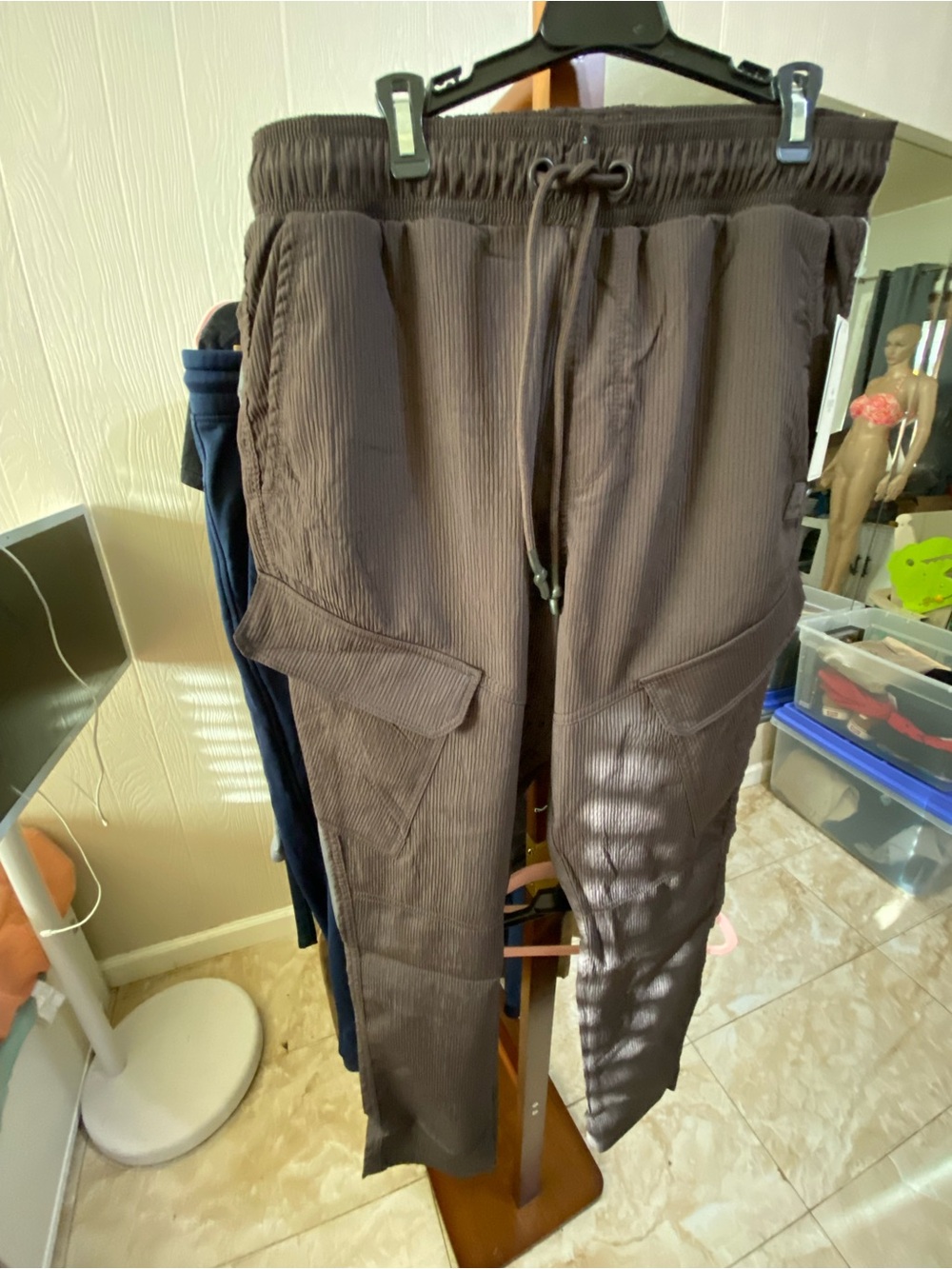 Men's Brown Cargo Jogger Pants with Drawstring Waist
